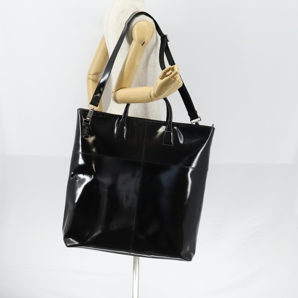 GUCCI Hand Bag Enamel 2way Black Silver Auth bs30934