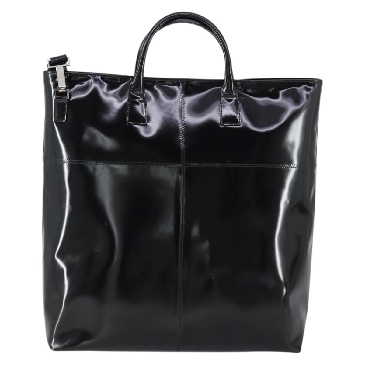 GUCCI Hand Bag Enamel 2way Black Silver Auth bs30934