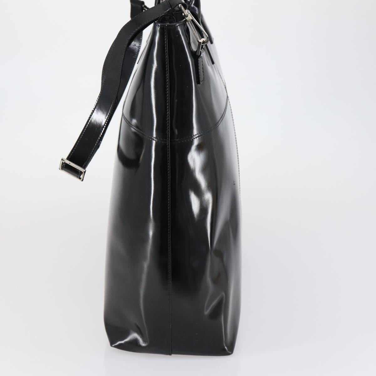 GUCCI Hand Bag Enamel 2way Black Silver Auth bs30934