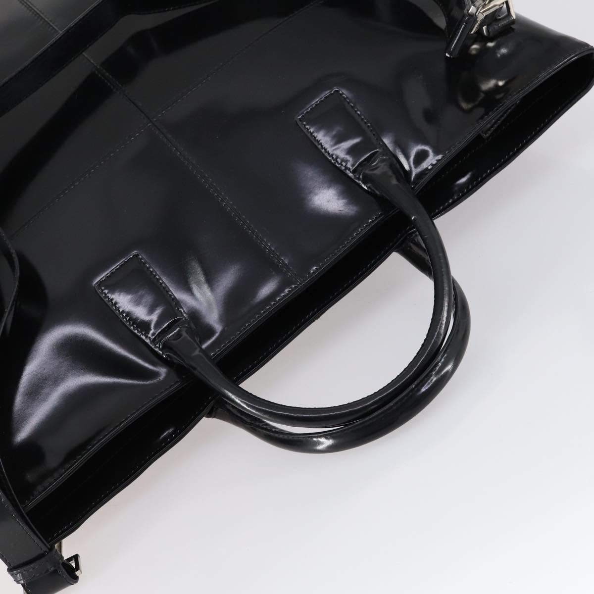 GUCCI Hand Bag Enamel 2way Black Silver Auth bs30934