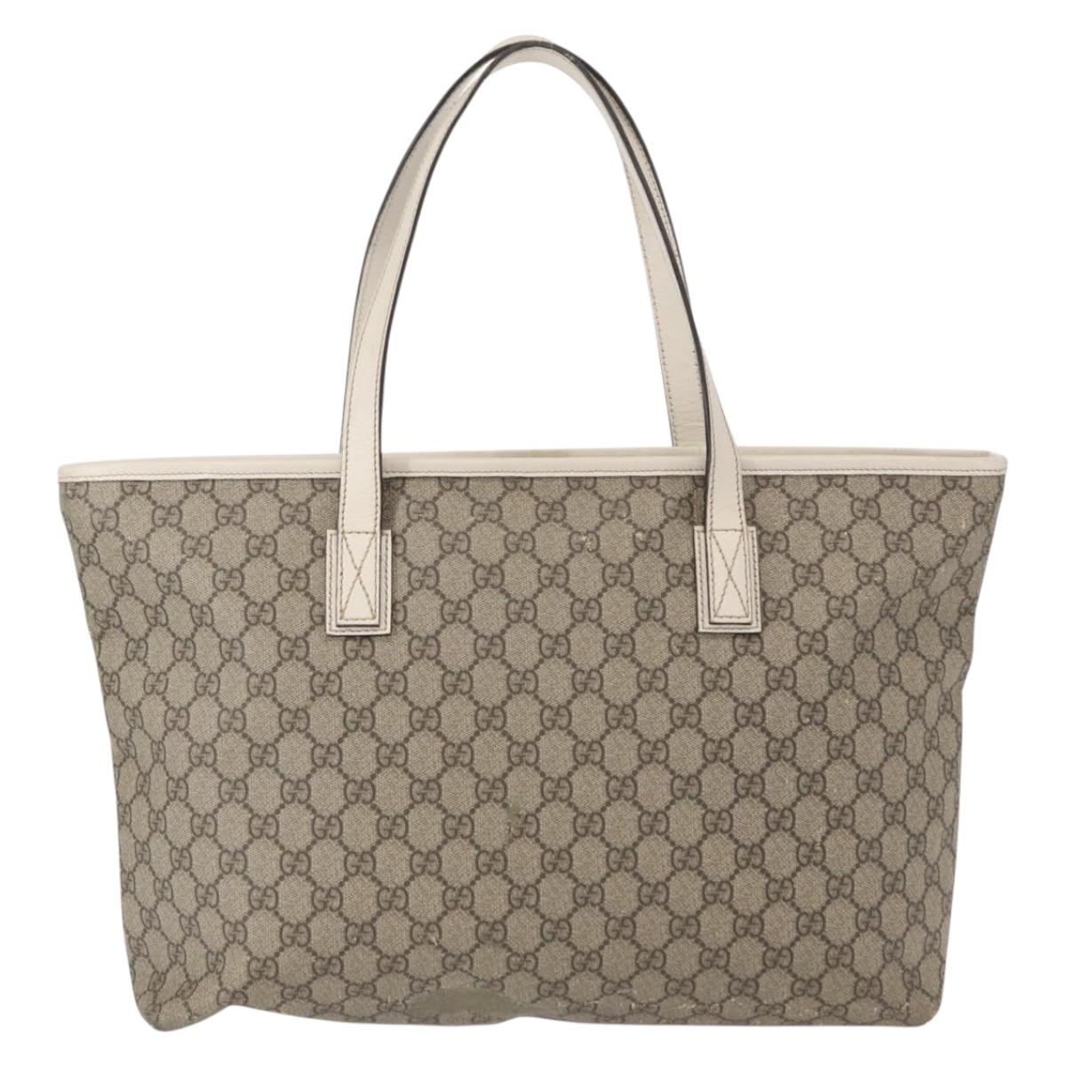 GUCCI GG Supreme Tote Bag PVC Beige Silver 211137 Auth bs30938