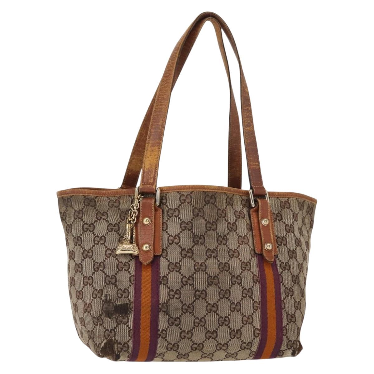 GUCCI GG Canvas Sherry Line Tote Bag Beige Gold 137396 Auth bs30941