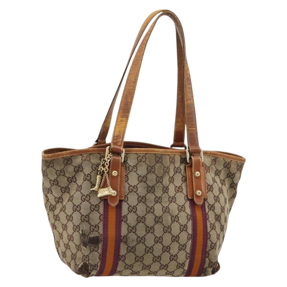 GUCCI GG Canvas Sherry Line Tote Bag Beige Gold 137396 Auth bs30941