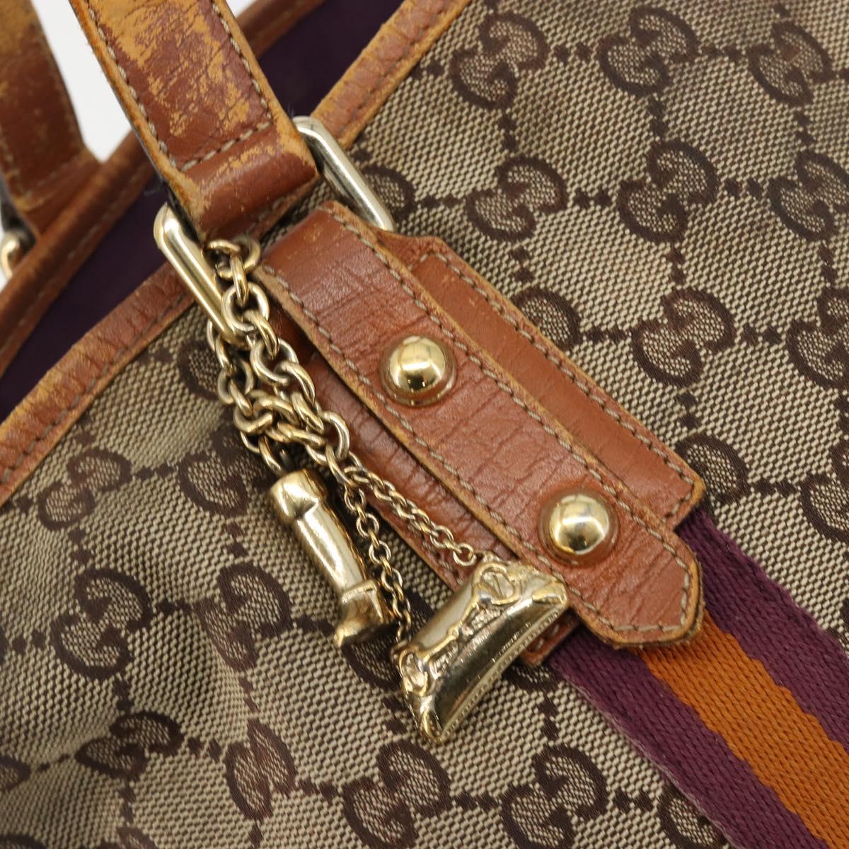 GUCCI GG Canvas Sherry Line Tote Bag Beige Gold 137396 Auth bs30941