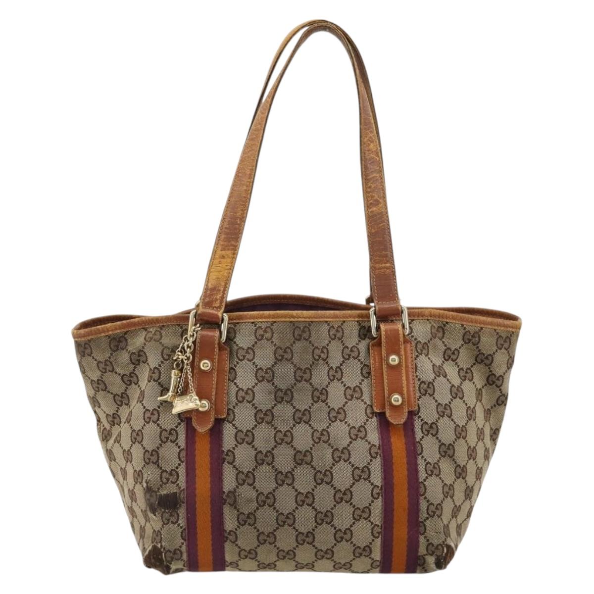 GUCCI GG Canvas Sherry Line Tote Bag Beige Gold 137396 Auth bs30941