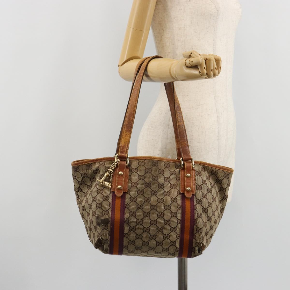 GUCCI GG Canvas Sherry Line Tote Bag Beige Gold 137396 Auth bs30941