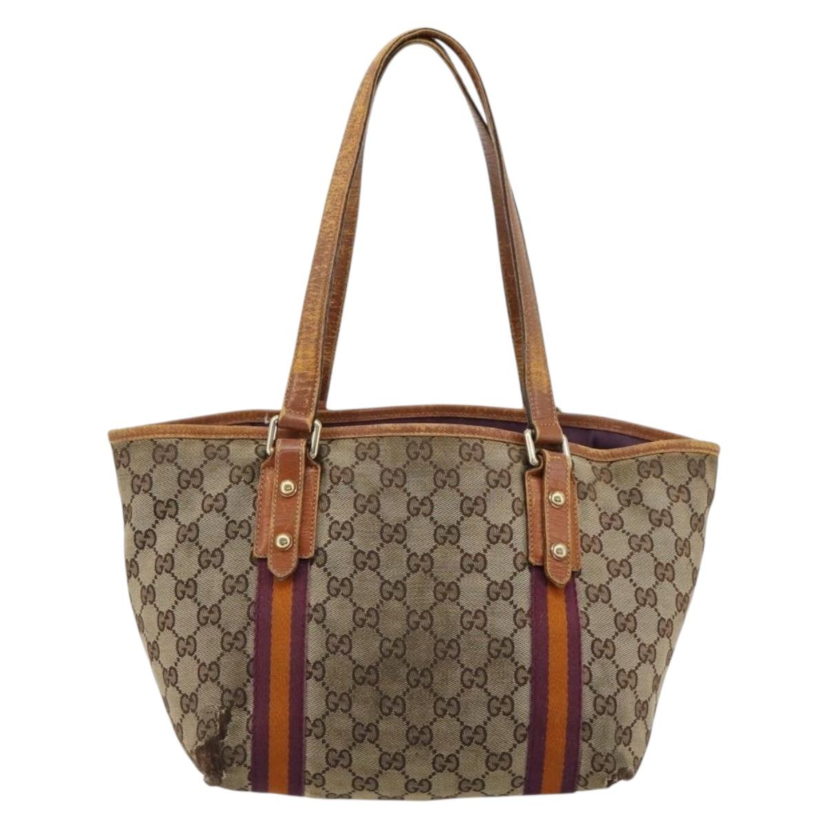 GUCCI GG Canvas Sherry Line Tote Bag Beige Gold 137396 Auth bs30941