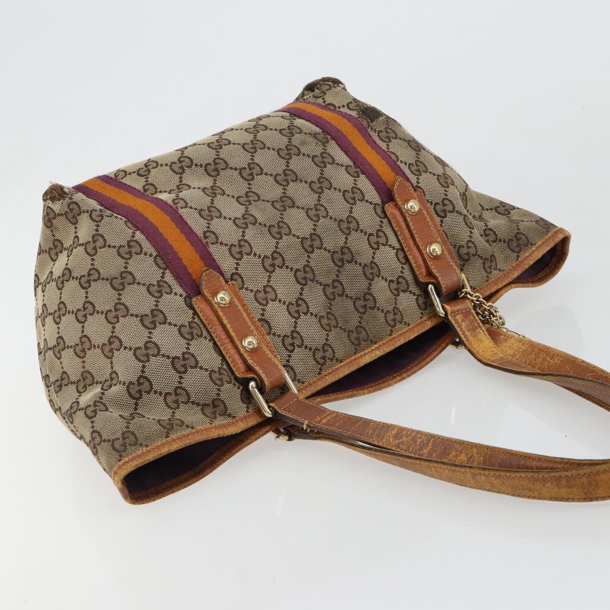 GUCCI GG Canvas Sherry Line Tote Bag Beige Gold 137396 Auth bs30941