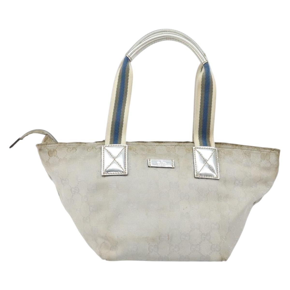GUCCI GG Canvas Sherry Line Tote Bag Silver 131228 Auth bs30945