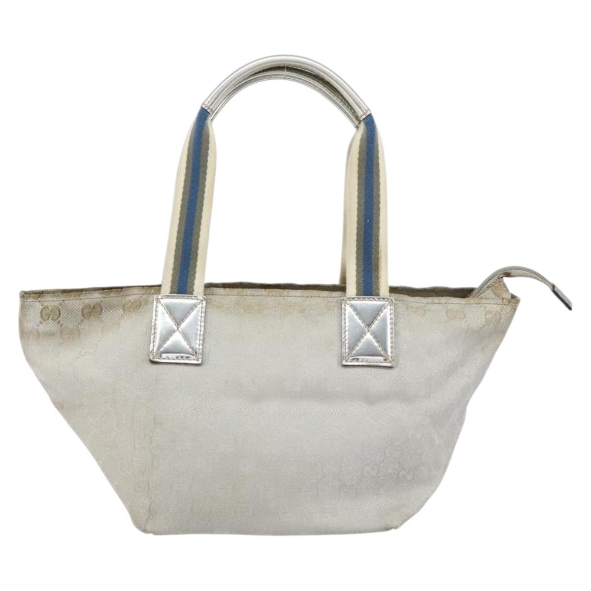 GUCCI GG Canvas Sherry Line Tote Bag Silver 131228 Auth bs30945