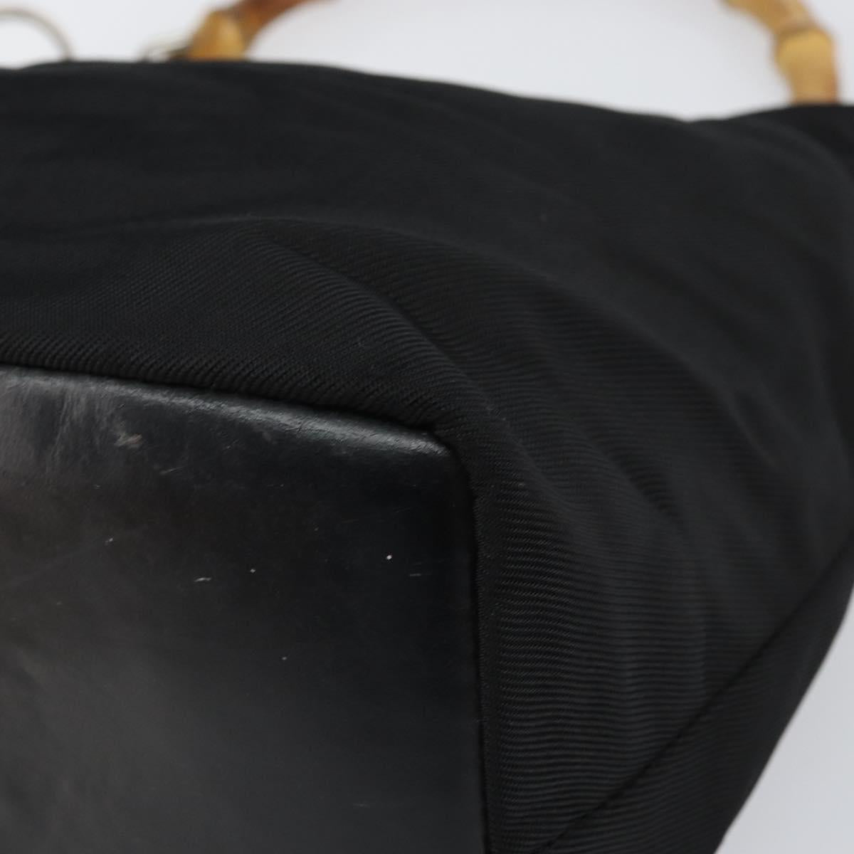 GUCCI Bamboo Hand Bag Nylon Black Silver 000 1956 0531 Auth bs30948