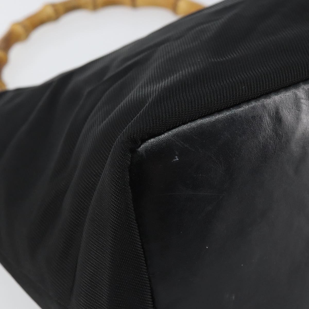 GUCCI Bamboo Hand Bag Nylon Black Silver 000 1956 0531 Auth bs30948