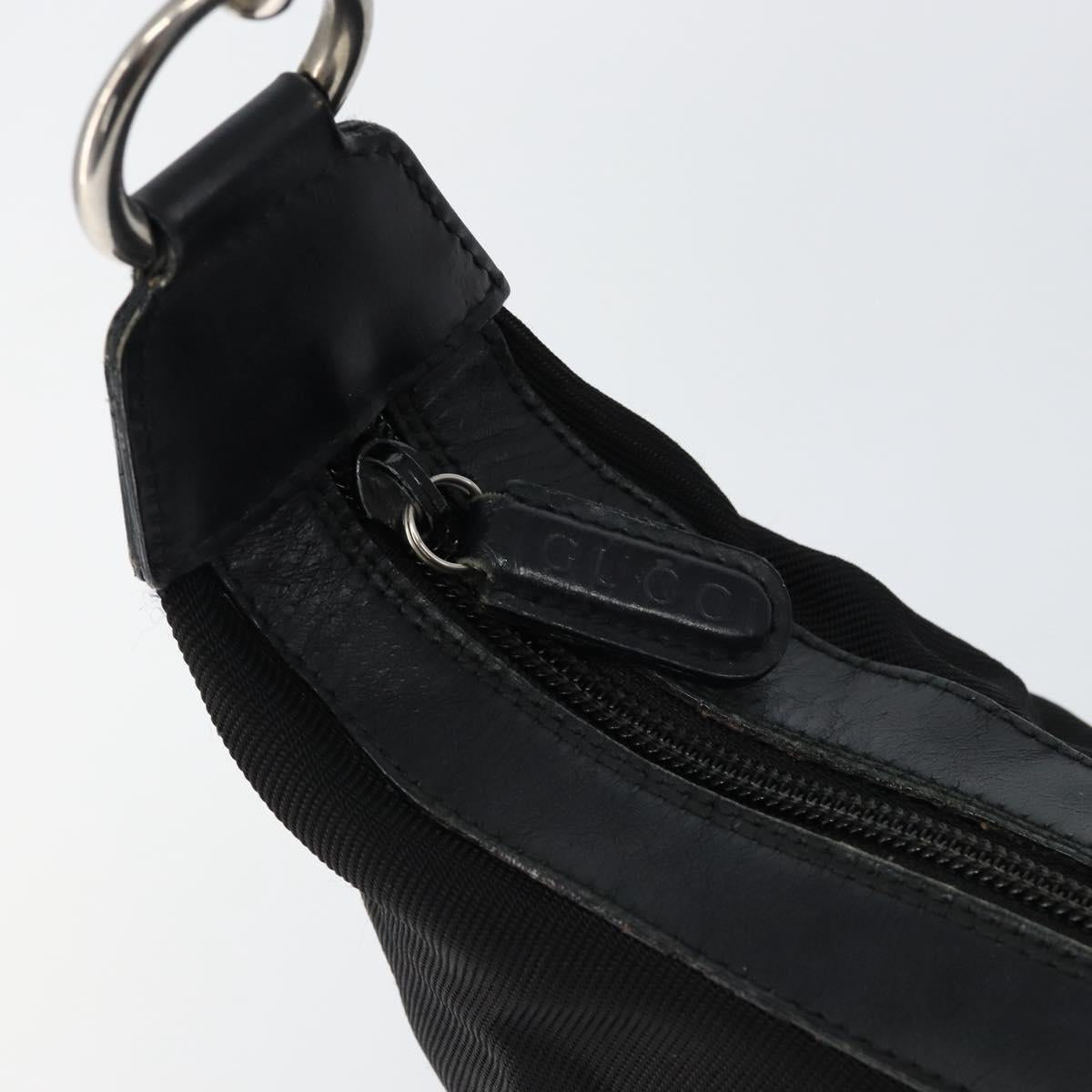 GUCCI Bamboo Hand Bag Nylon Black Silver 000 1956 0531 Auth bs30948