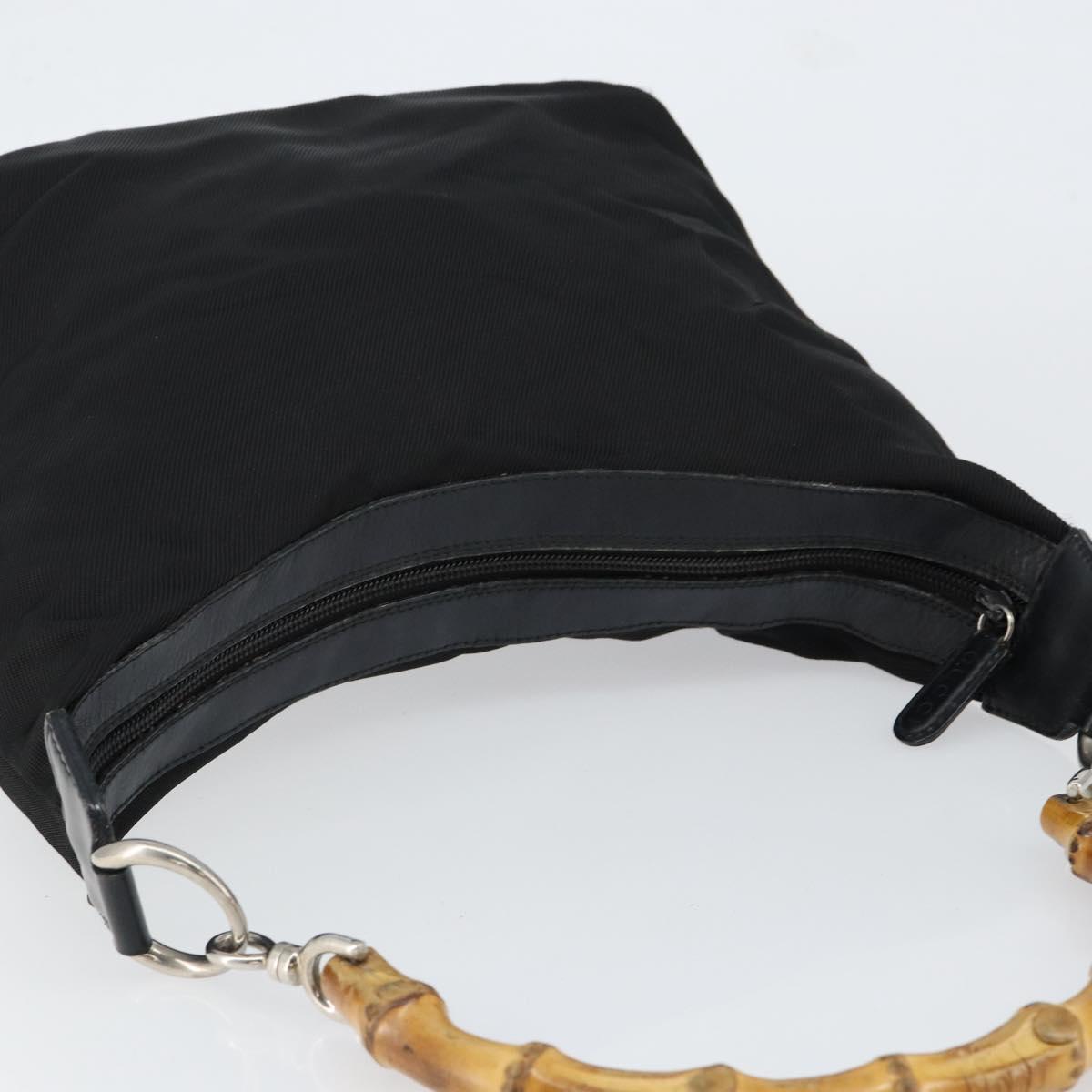 GUCCI Bamboo Hand Bag Nylon Black Silver 000 1956 0531 Auth bs30948