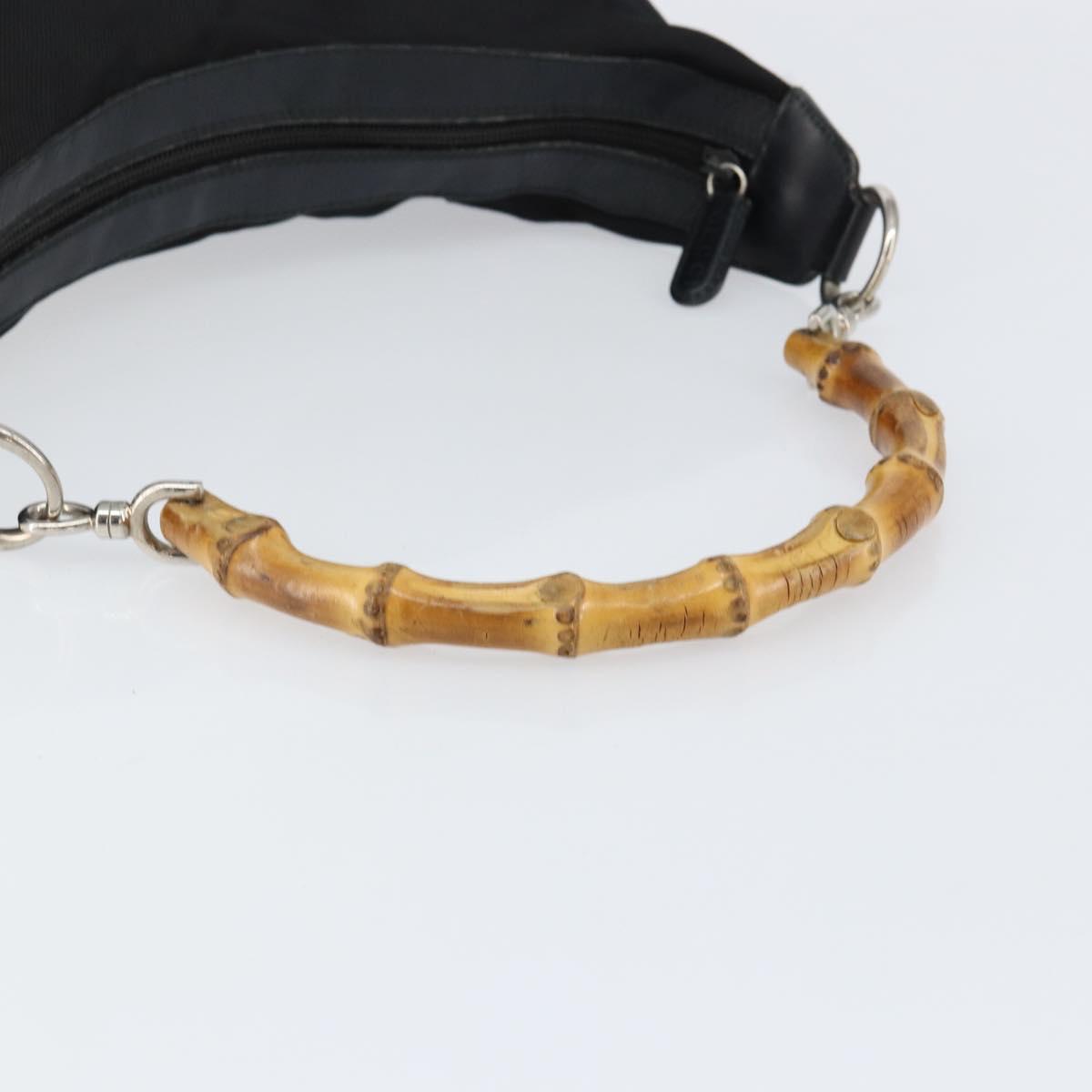 GUCCI Bamboo Hand Bag Nylon Black Silver 000 1956 0531 Auth bs30948