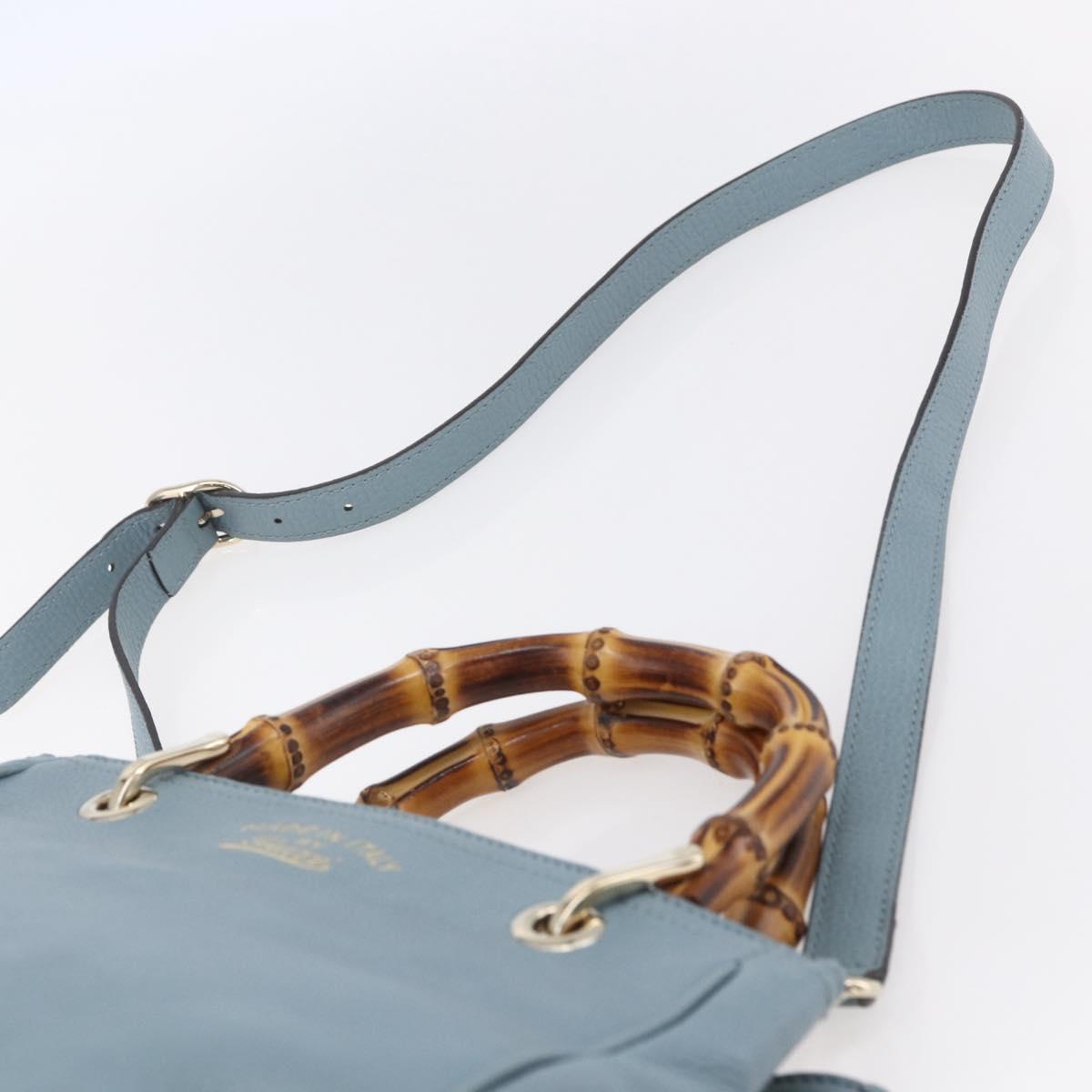 GUCCI Bamboo Hand Bag Leather 2way Blue Silver 336032 Auth bs30949