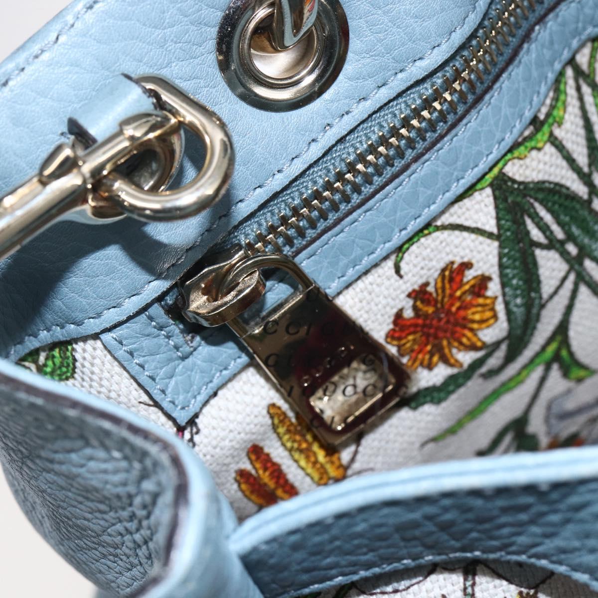 GUCCI Bamboo Hand Bag Leather 2way Blue Silver 336032 Auth bs30949