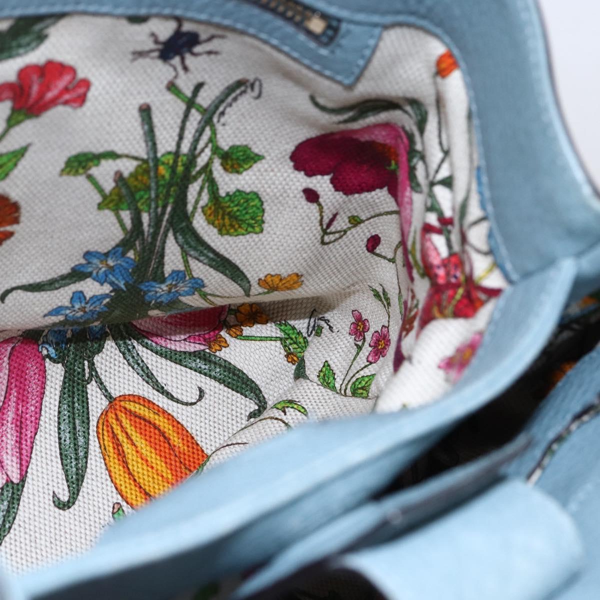 GUCCI Bamboo Hand Bag Leather 2way Blue Silver 336032 Auth bs30949