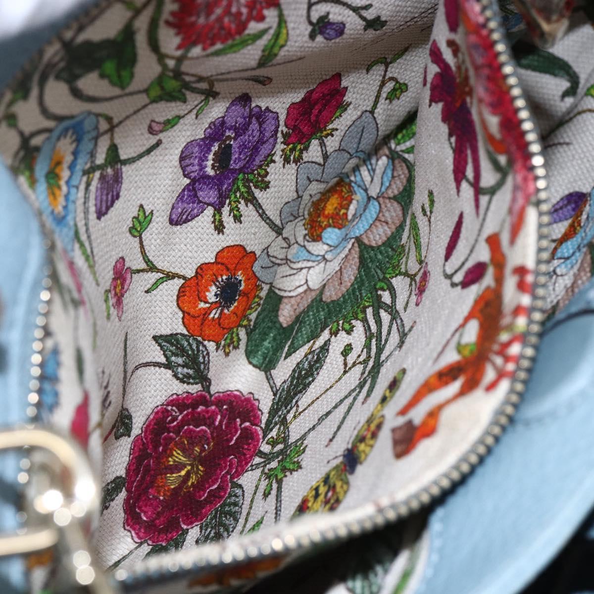 GUCCI Bamboo Hand Bag Leather 2way Blue Silver 336032 Auth bs30949