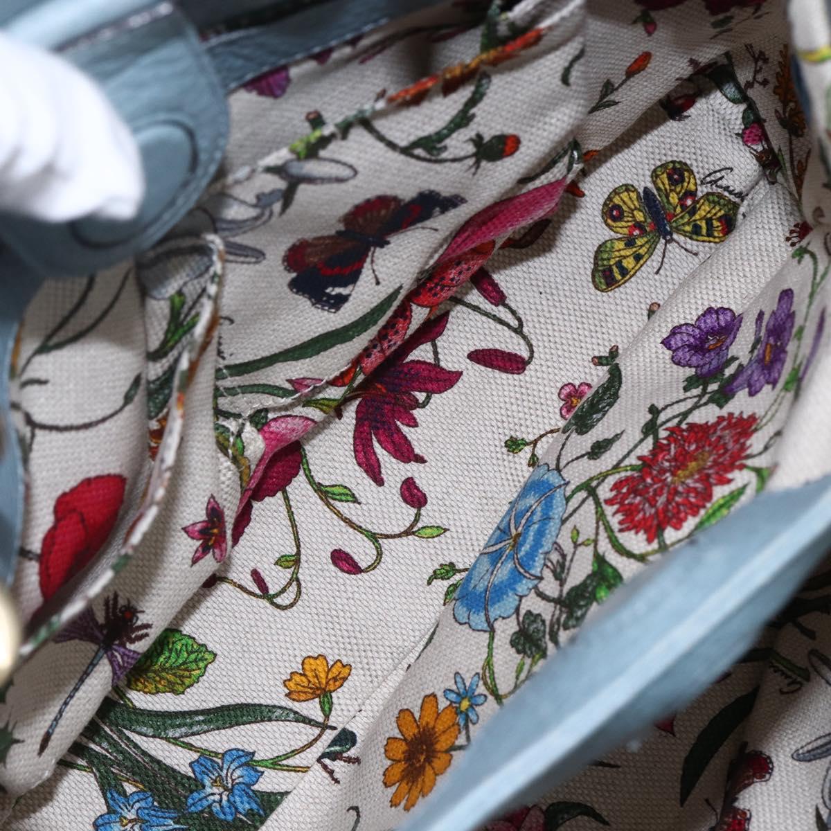 GUCCI Bamboo Hand Bag Leather 2way Blue Silver 336032 Auth bs30949