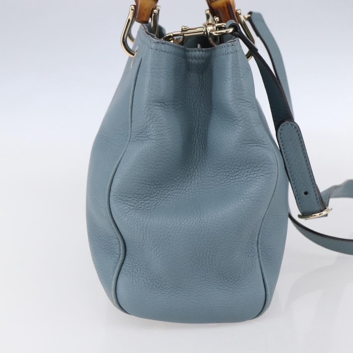 GUCCI Bamboo Hand Bag Leather 2way Blue Silver 336032 Auth bs30949
