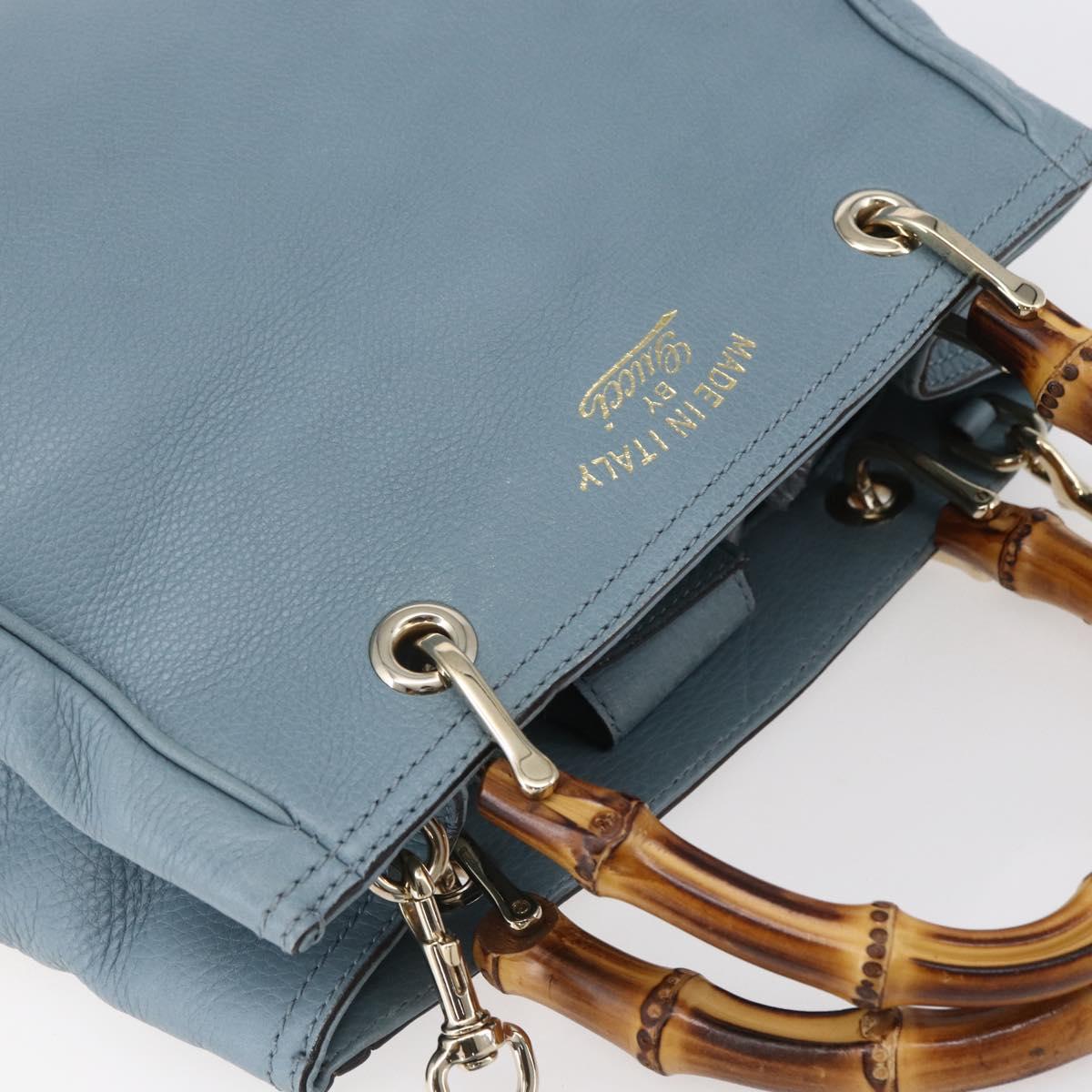 GUCCI Bamboo Hand Bag Leather 2way Blue Silver 336032 Auth bs30949
