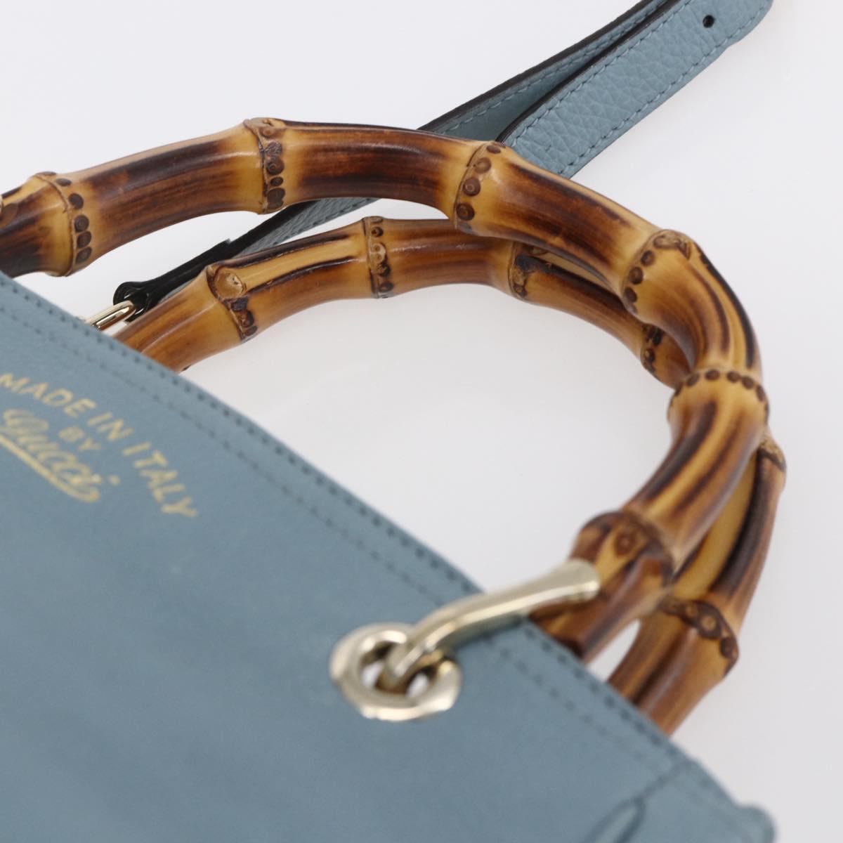 GUCCI Bamboo Hand Bag Leather 2way Blue Silver 336032 Auth bs30949