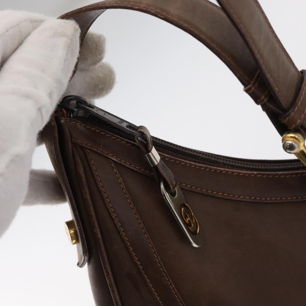 GUCCI Shoulder Bag Leather Brown Gold Auth bs30951
