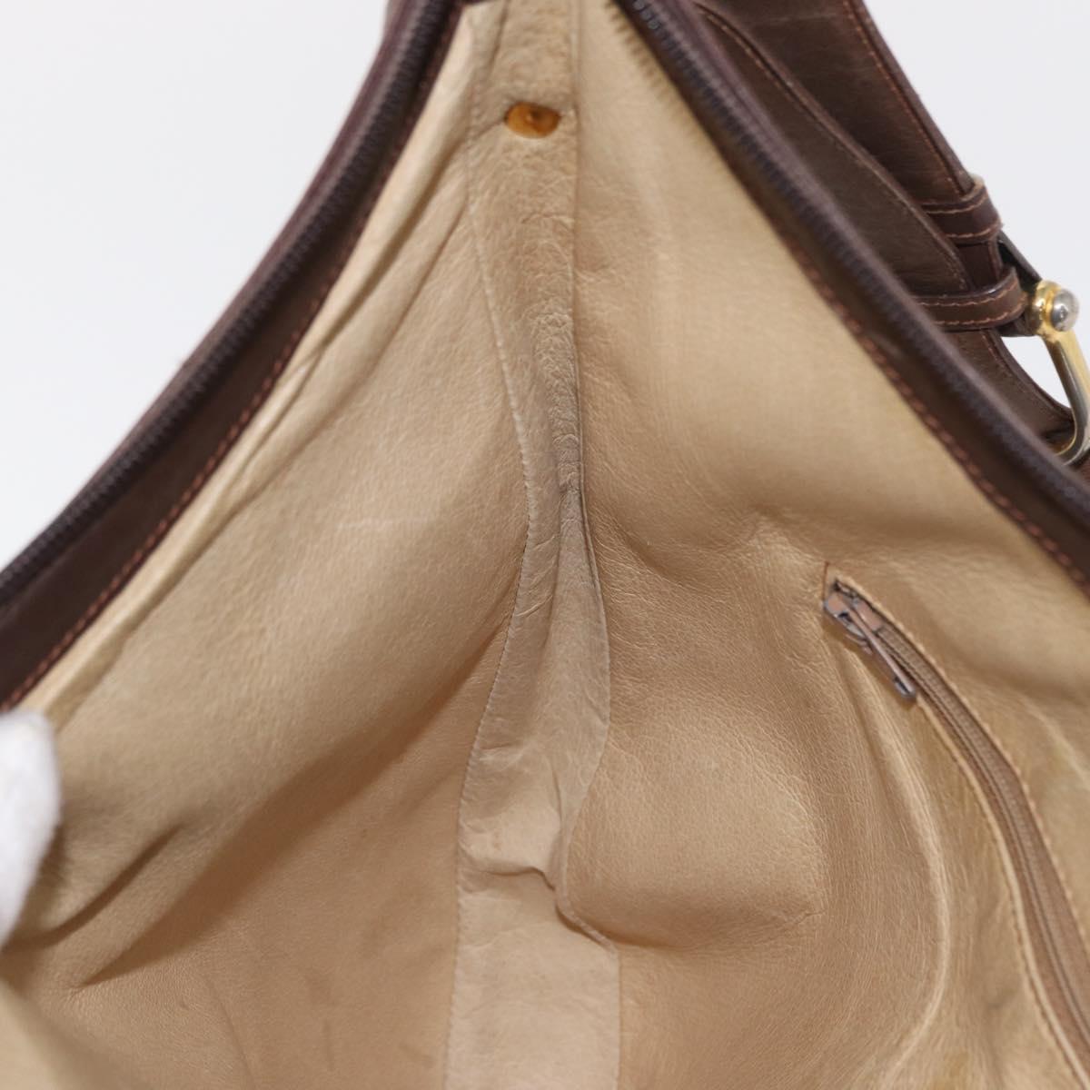 GUCCI Shoulder Bag Leather Brown Gold Auth bs30951