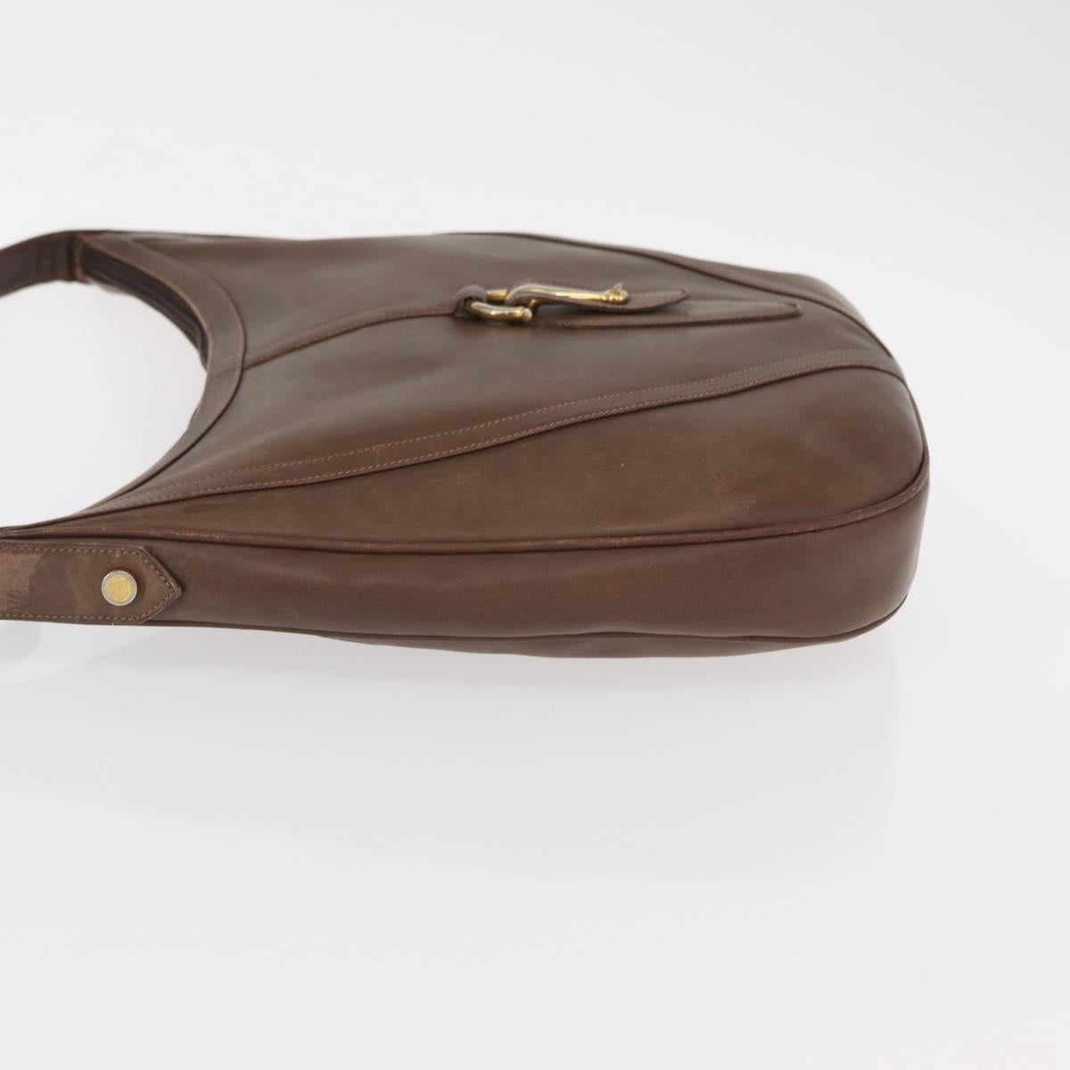 GUCCI Shoulder Bag Leather Brown Gold Auth bs30951