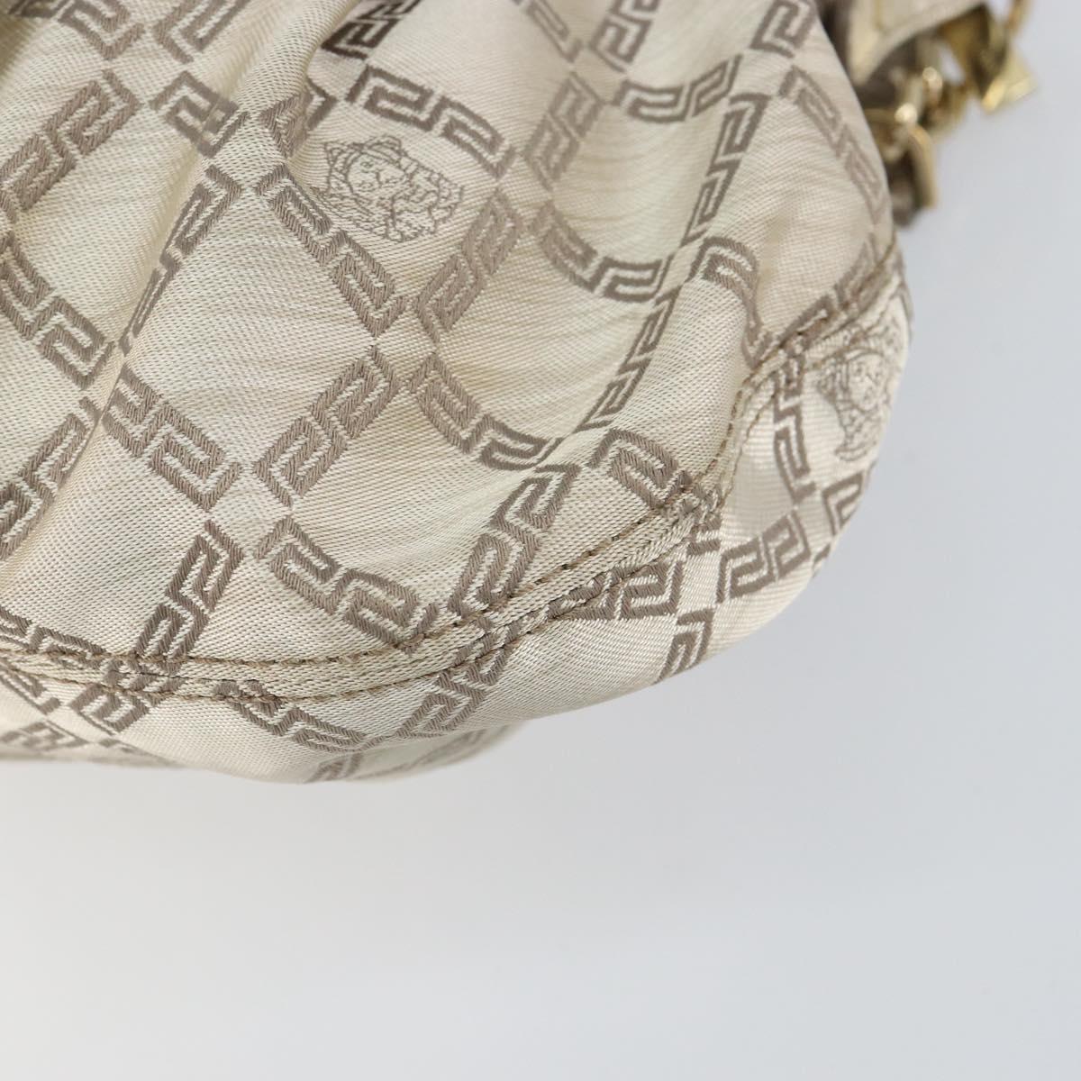 VERSACE Chain Shoulder Bag Canvas Champagne Gold Auth bs30954