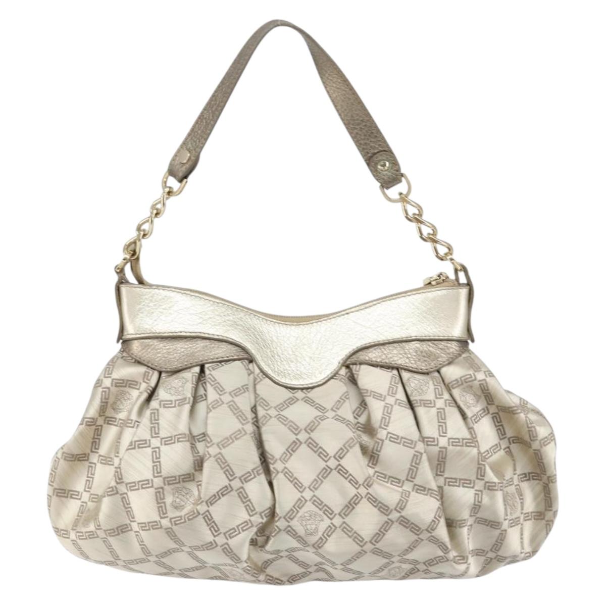 VERSACE Chain Shoulder Bag Canvas Champagne Gold Auth bs30954