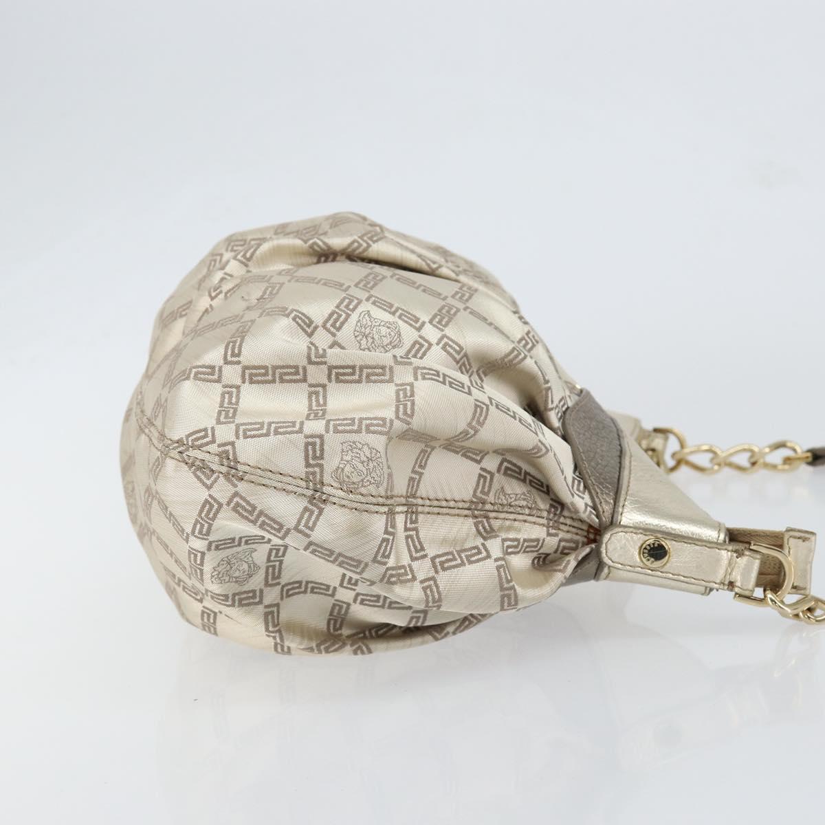 VERSACE Chain Shoulder Bag Canvas Champagne Gold Auth bs30954