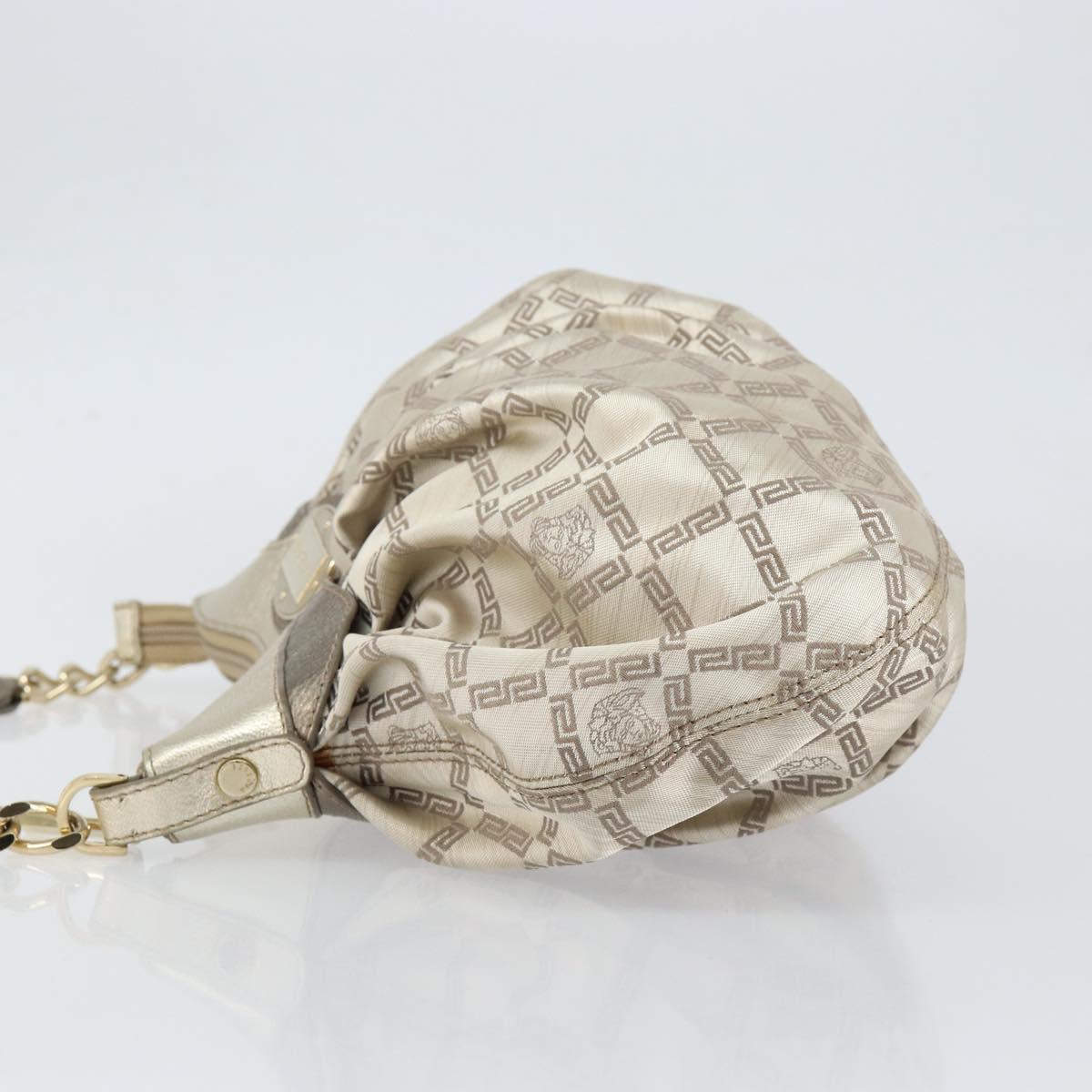 VERSACE Chain Shoulder Bag Canvas Champagne Gold Auth bs30954