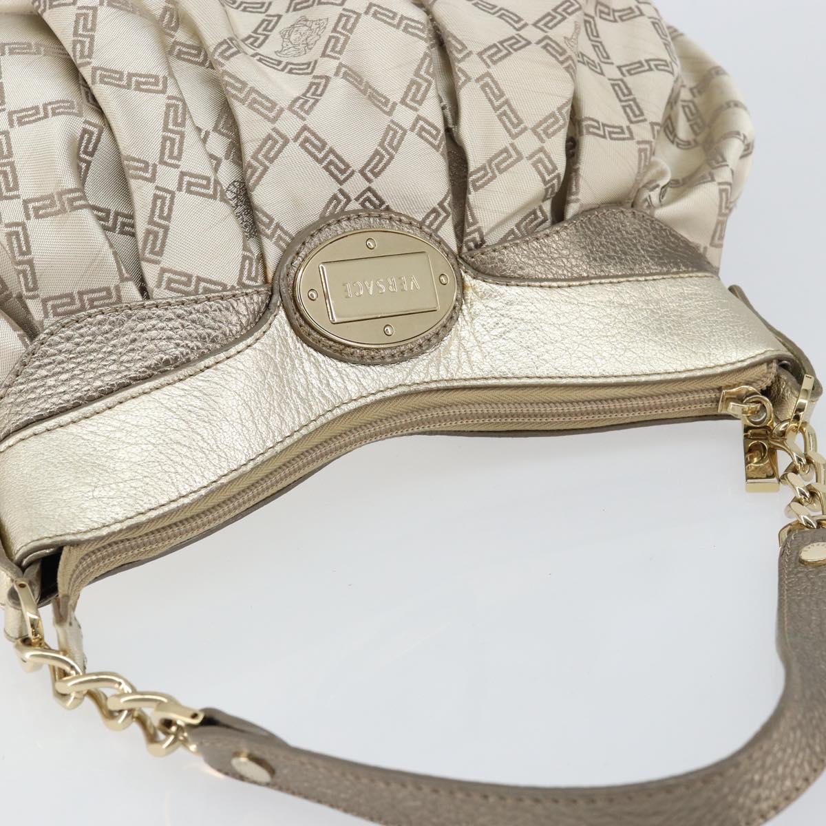VERSACE Chain Shoulder Bag Canvas Champagne Gold Auth bs30954