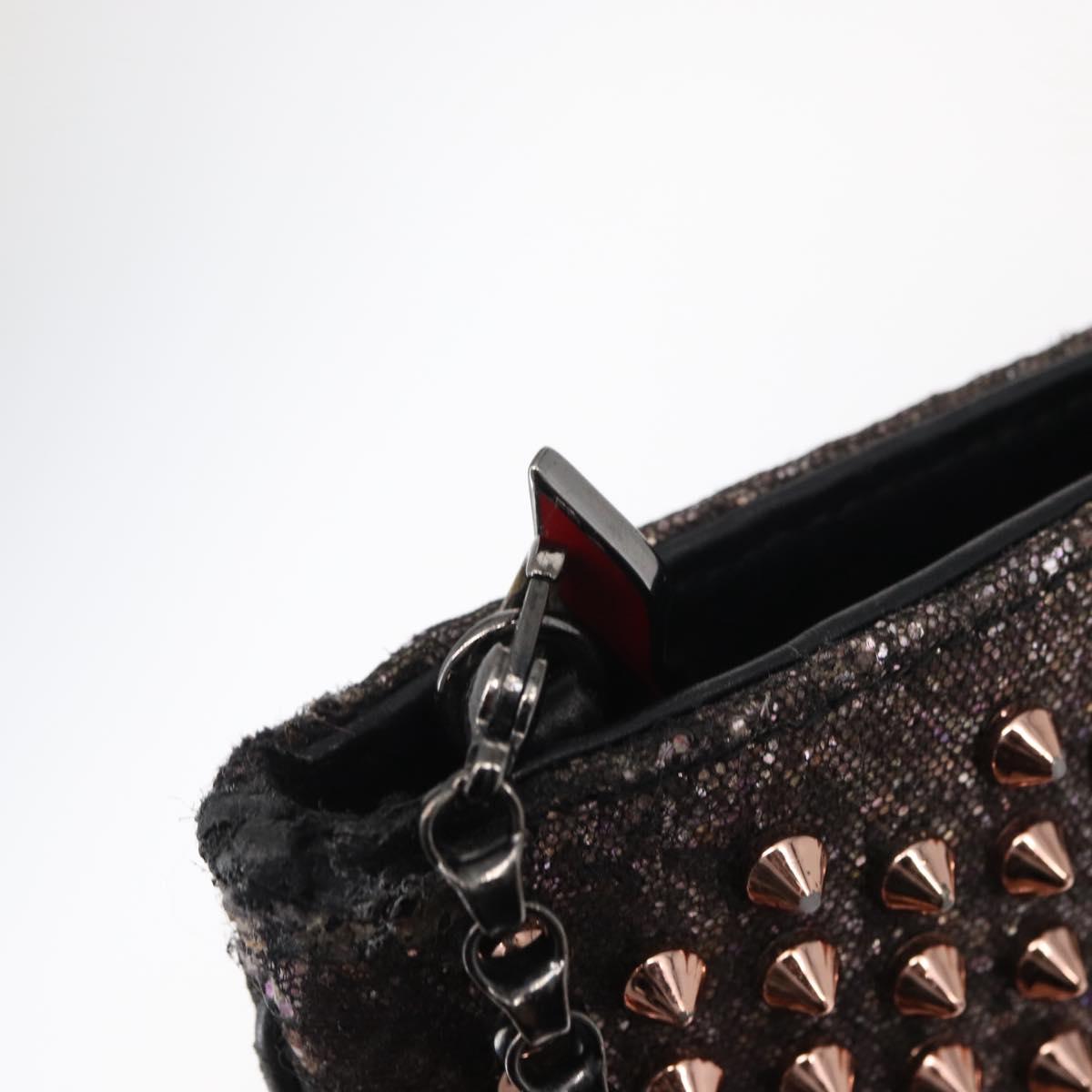 Christian Louboutin Studs Chain Shoulder Bag Canvas Pink Auth bs30956