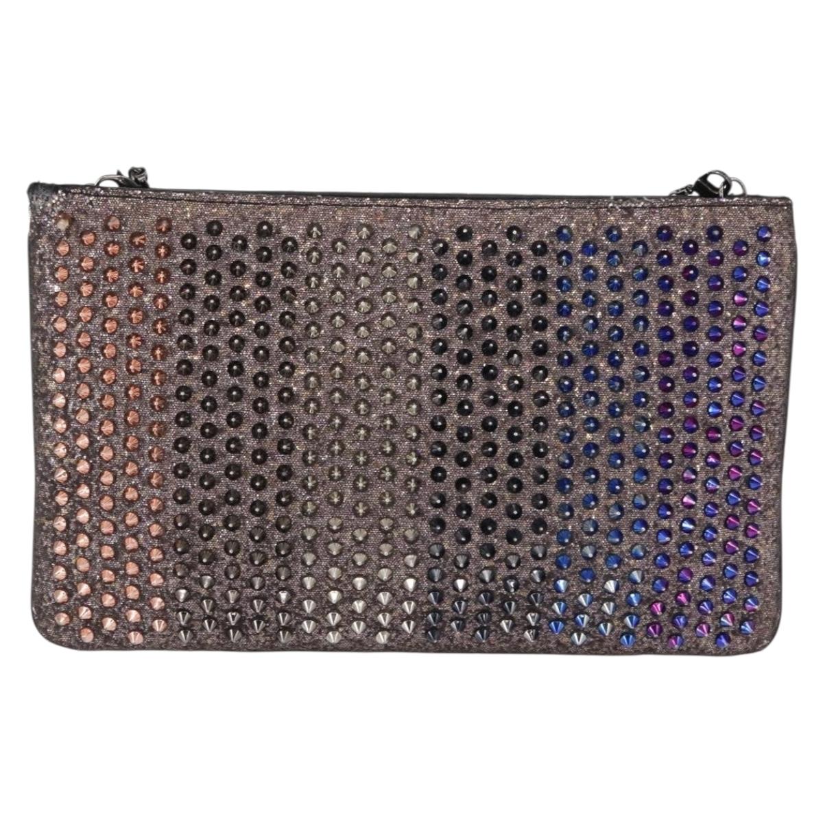 Christian Louboutin Studs Chain Shoulder Bag Canvas Pink Auth bs30956