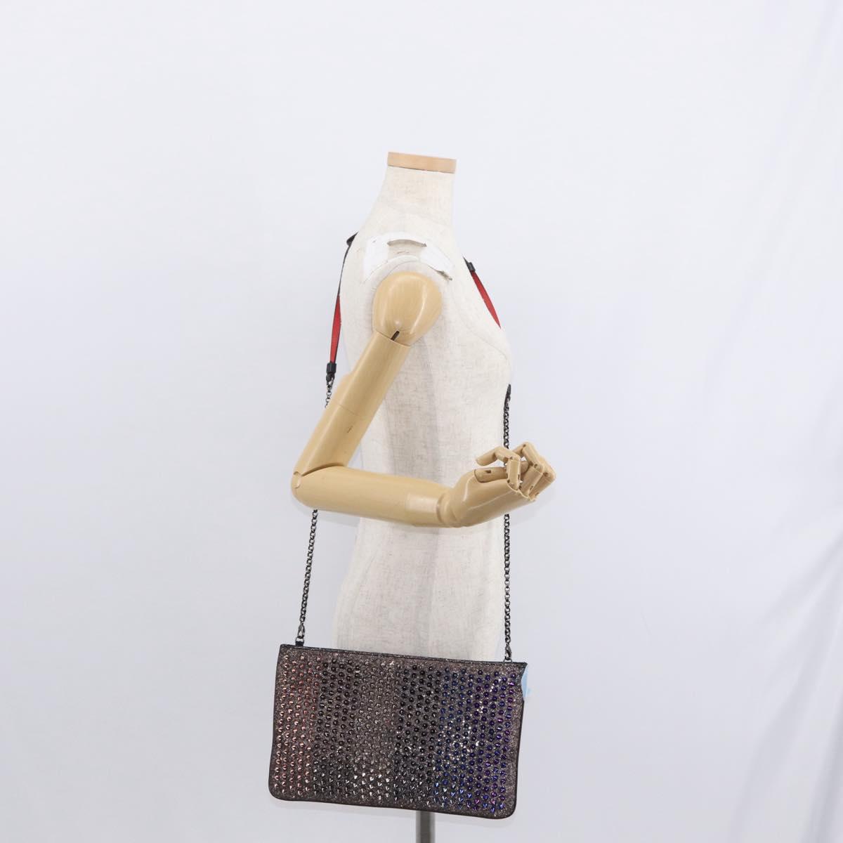 Christian Louboutin Studs Chain Shoulder Bag Canvas Pink Auth bs30956