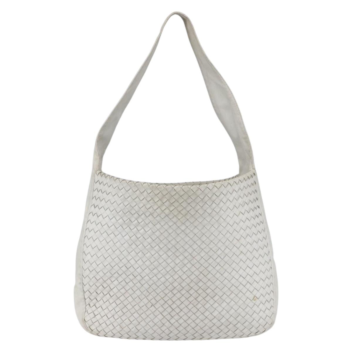 BOTTEGA VENETA INTRECCIATO Shoulder Bag Leather White Silver Auth bs30958