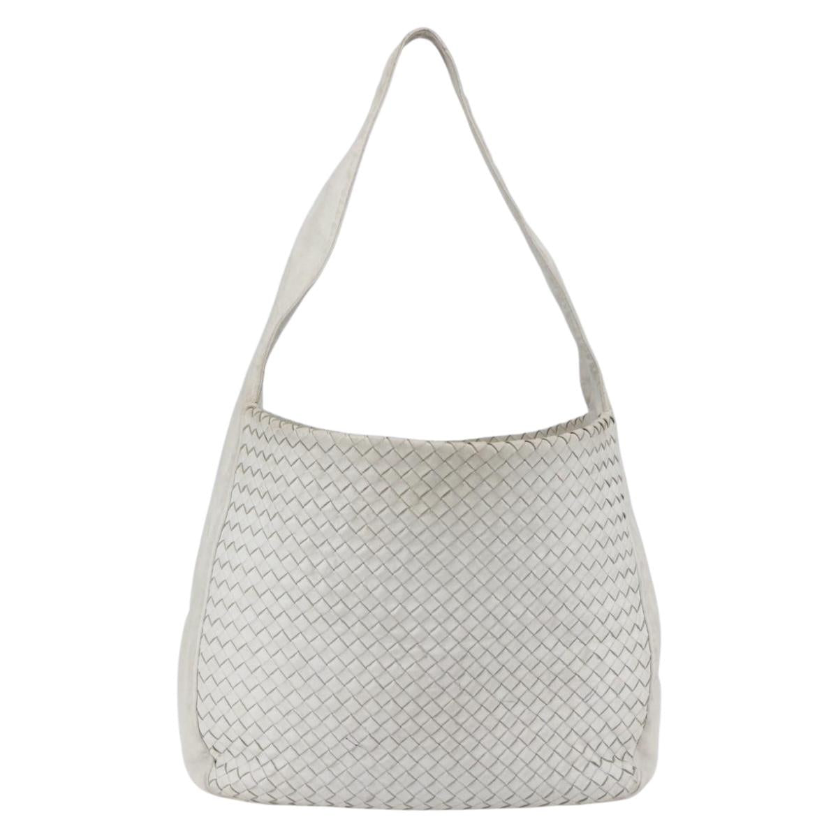 BOTTEGA VENETA INTRECCIATO Shoulder Bag Leather White Silver Auth bs30958