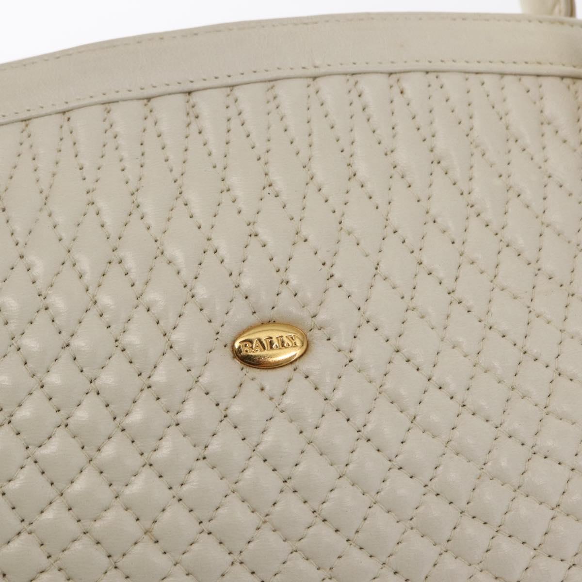 BALLY Hand Bag Leather White Gold Auth bs30959