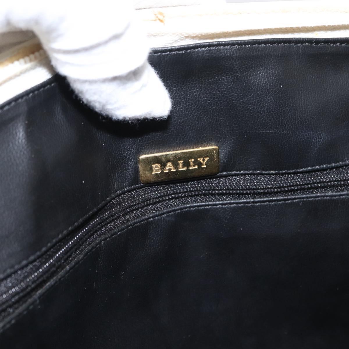 BALLY Hand Bag Leather White Gold Auth bs30959