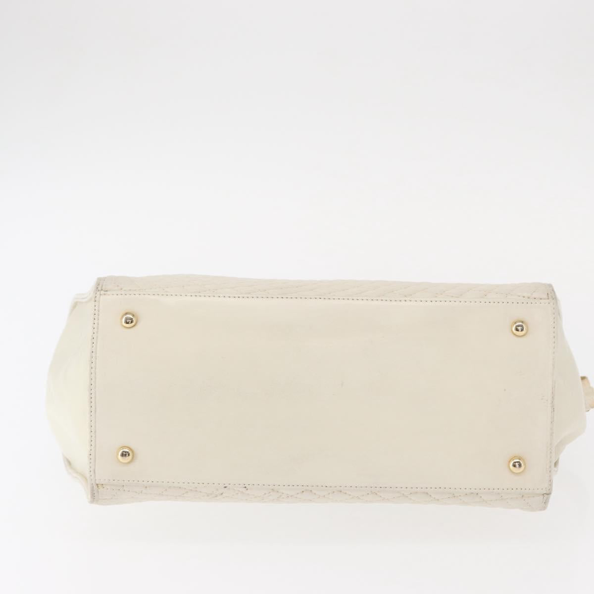 BALLY Hand Bag Leather White Gold Auth bs30959