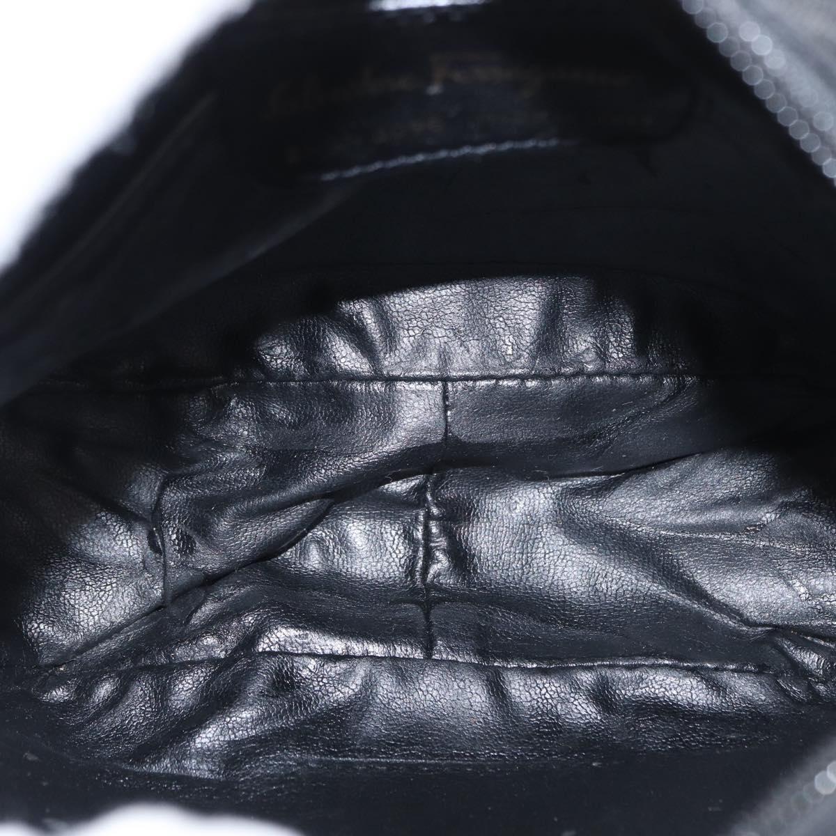 Salvatore Ferragamo Vala Shoulder Bag Leather Black Gold Auth bs30964