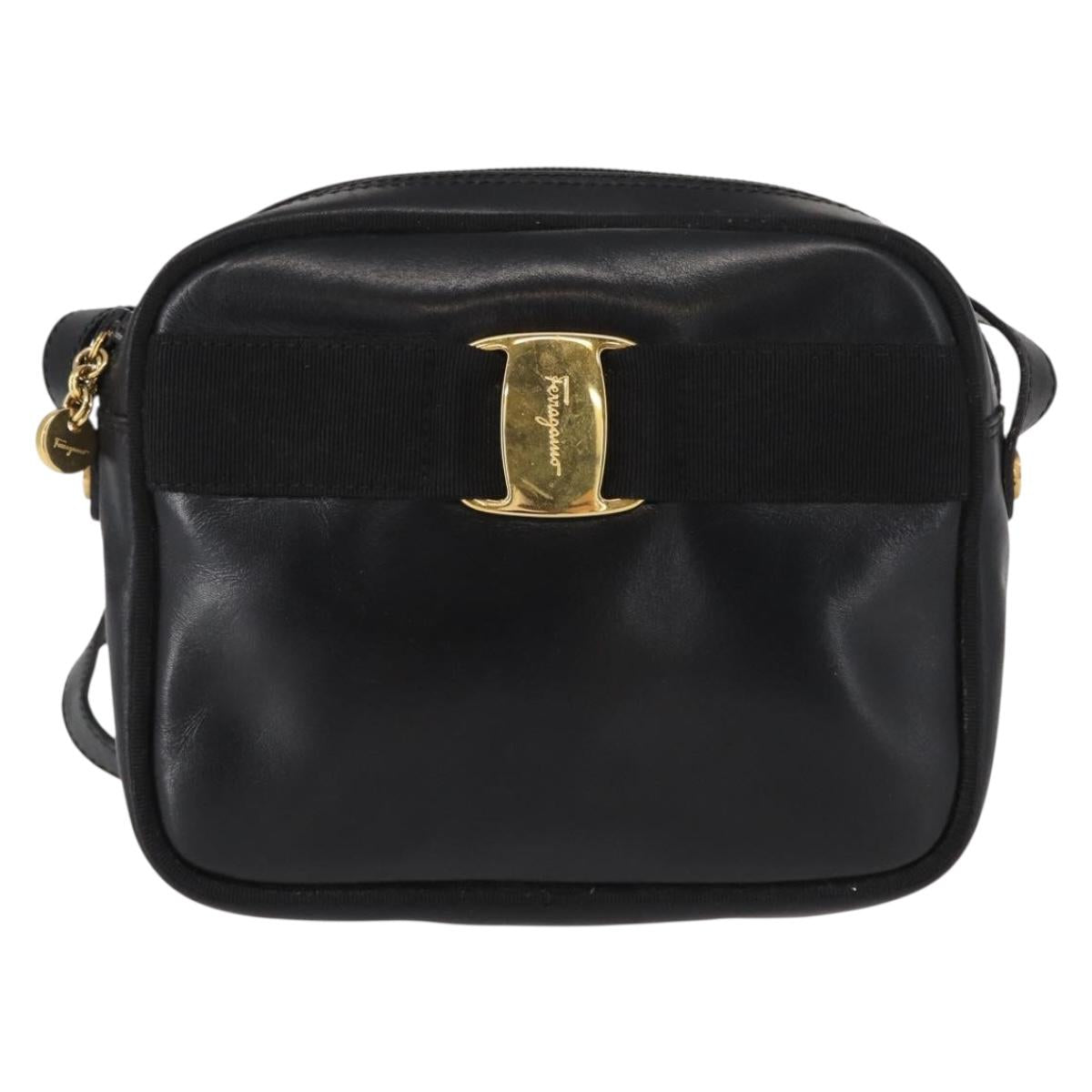 Salvatore Ferragamo Vala Shoulder Bag Leather Black Gold Auth bs30964