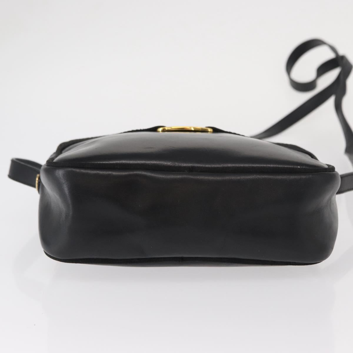 Salvatore Ferragamo Vala Shoulder Bag Leather Black Gold Auth bs30964