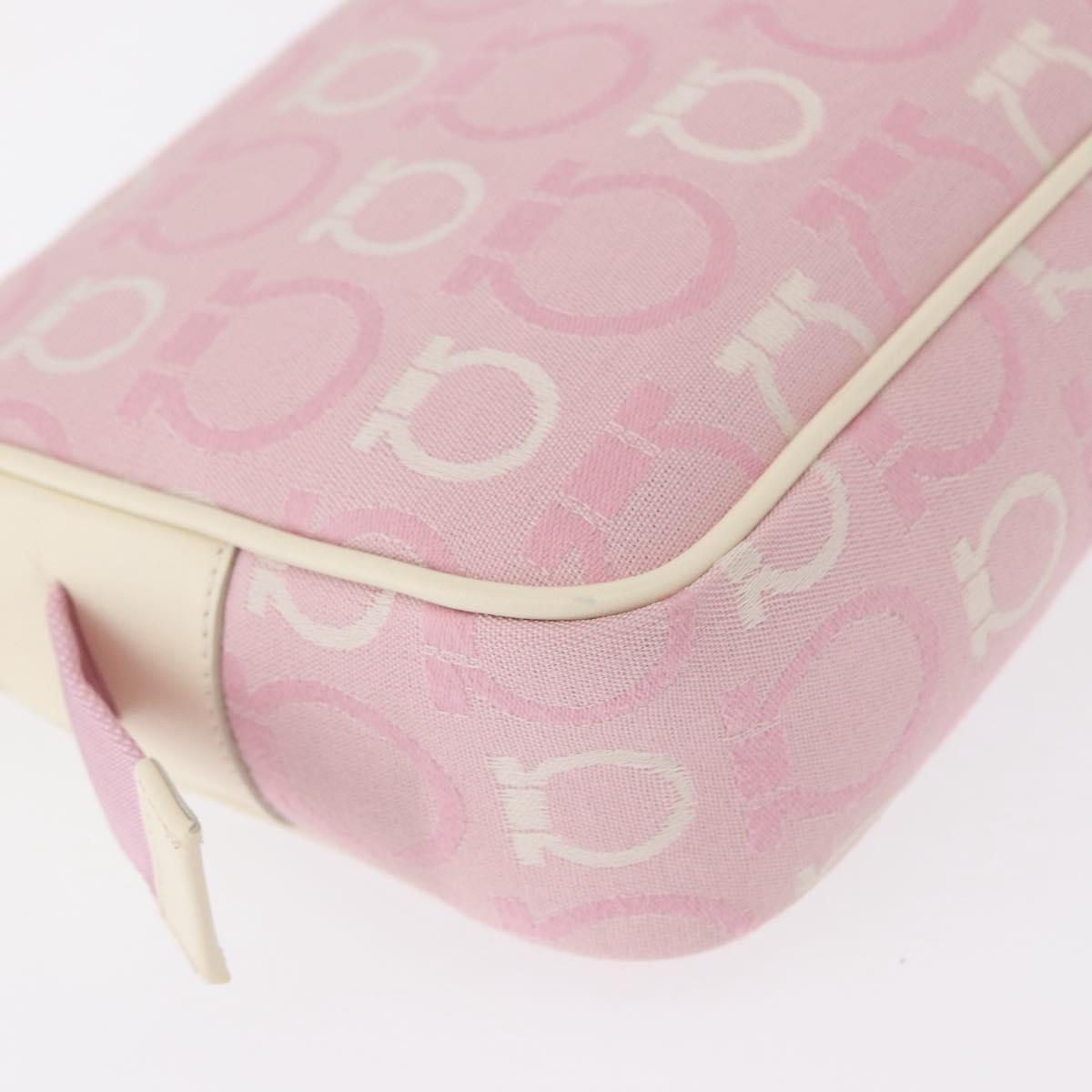 Salvatore Ferragamo Gancini Shoulder Bag Canvas Pink Gold Auth bs30965