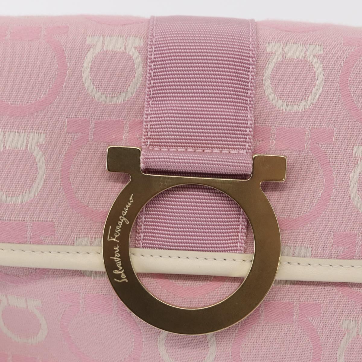 Salvatore Ferragamo Gancini Shoulder Bag Canvas Pink Gold Auth bs30965