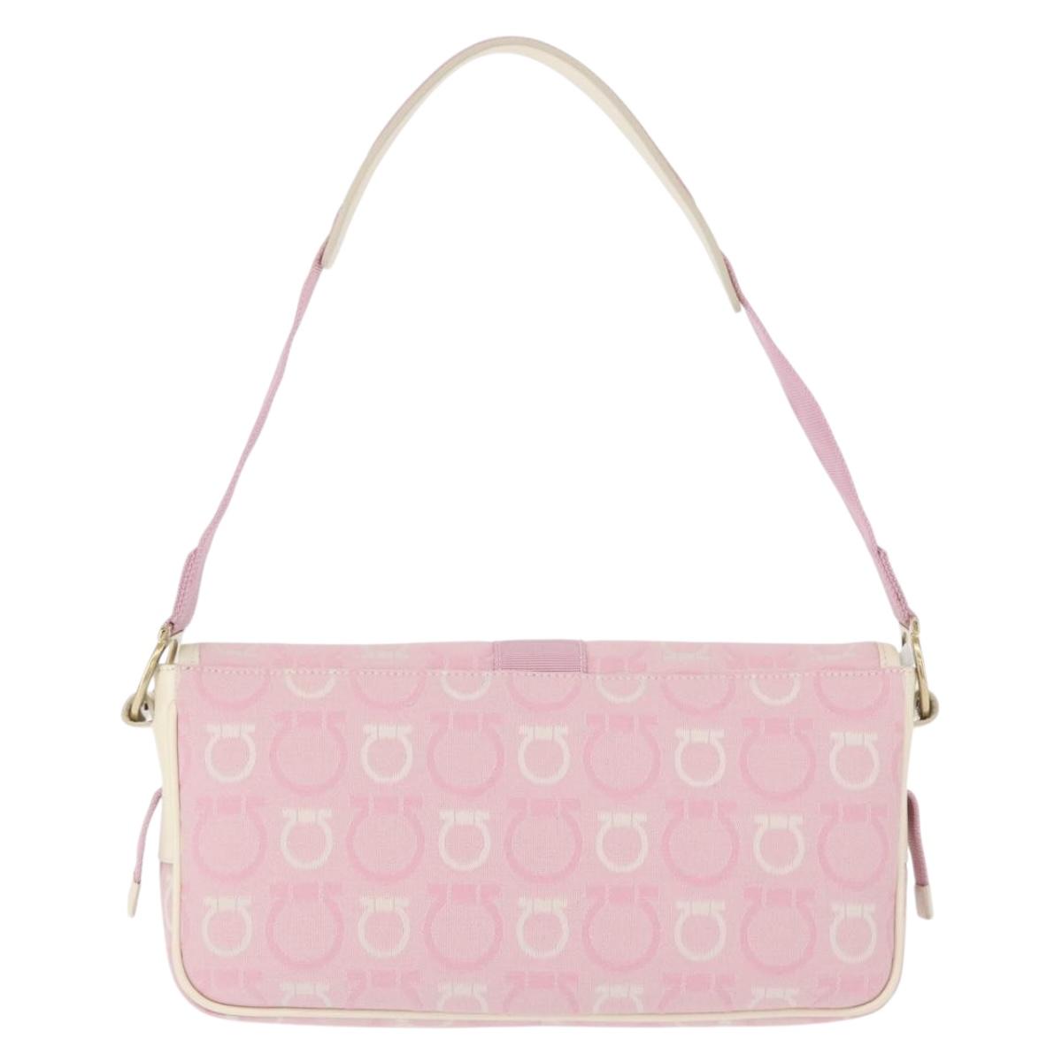 Salvatore Ferragamo Gancini Shoulder Bag Canvas Pink Gold Auth bs30965