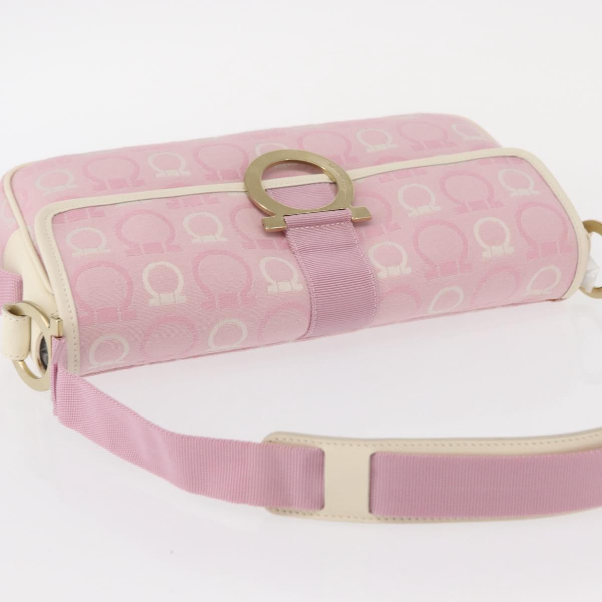 Salvatore Ferragamo Gancini Shoulder Bag Canvas Pink Gold Auth bs30965